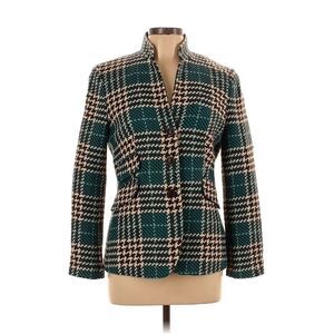 Larry Levine 10 Blazer Teal Blue Houndstooth Print